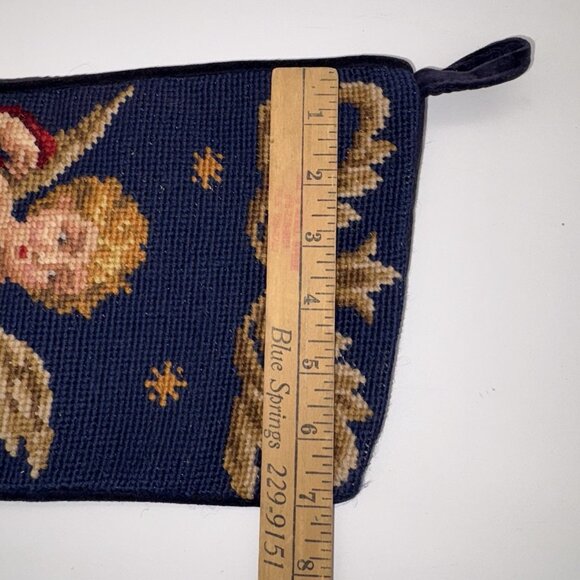 Vtg Imperial Elegance Angel Christmas Blue Stocking Embroidered Needlepoint Wool - Picture 5 of 6